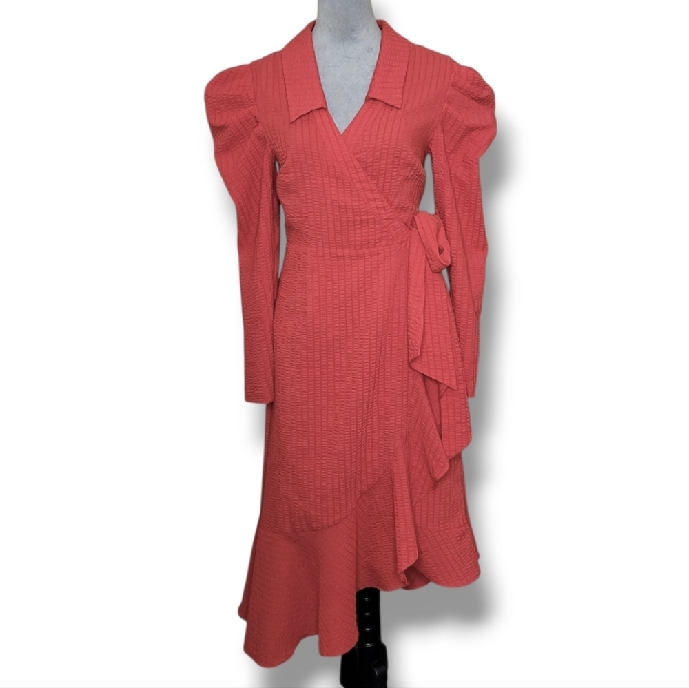 C/MEO Collective Wrap Dress In Red Asymmetrical Hem Size S - Picture 10 of 11